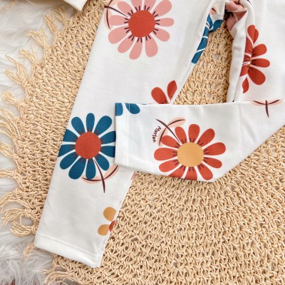 Conj. Blusão Manga Longa Sweet Girl e Calça Legging Floral - Off White